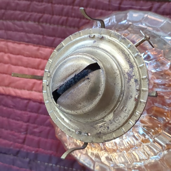 Vintage Jeanette Glass Co. Carnival glass Hex Optic pattern oil lamp - Picture 8 of 14